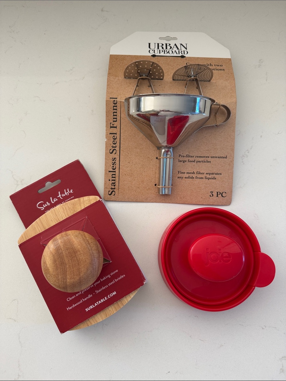 Sur La Table Kitchen Burger Press, Funnel & Pizza Stone Scrubber NWT